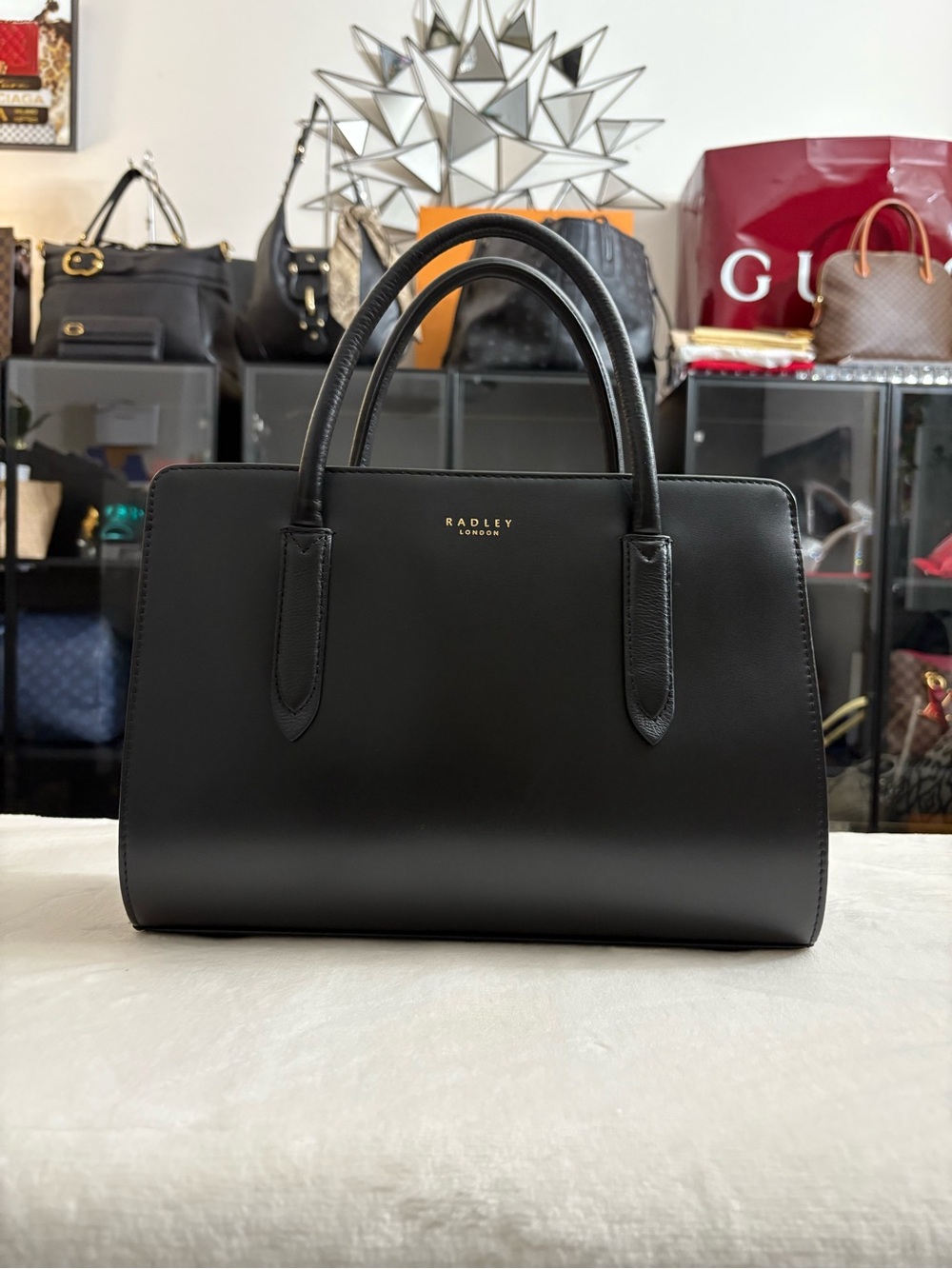 RADLEY LONDON Black Leather Structured Top-Handle Satchel - Picture 2 of 16
